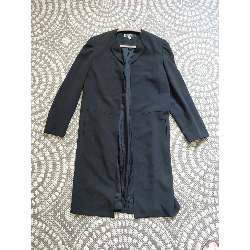 Halston Set Vest Long Jacket Womens 8 Vintage Black Lagonlook Minimalist Career - Picture 6 of 16